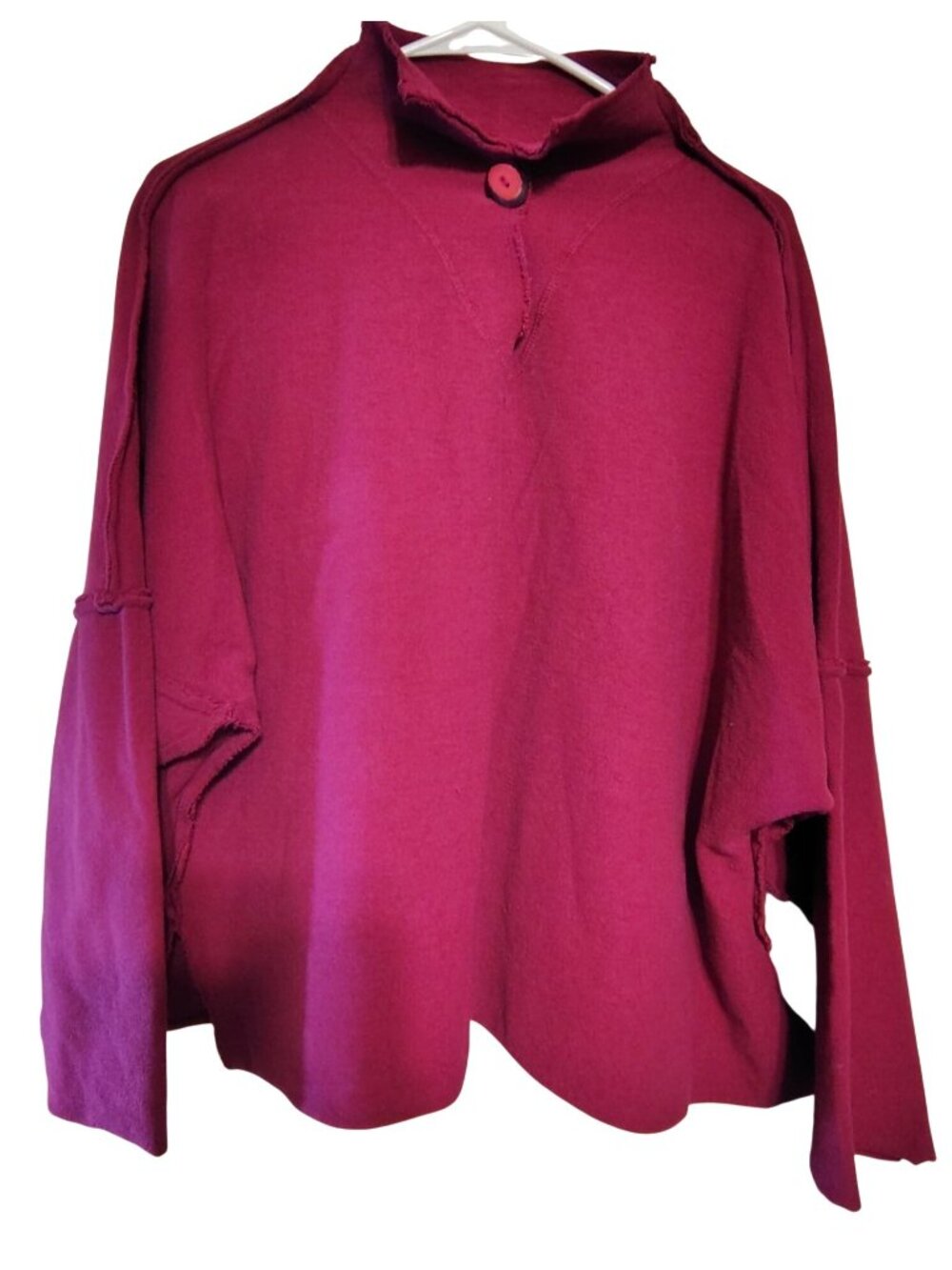 Eleven Stitch Design XL Magenta Pink Sweatshirt Pullover Lagenlook Raw Hem